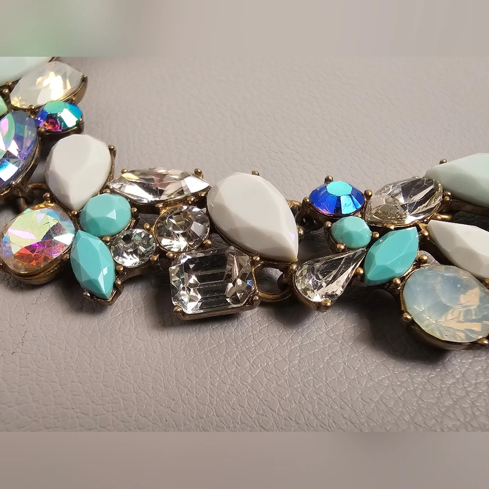 [J. Crew] Cluster Statement Necklace Mint Green, Gray White & Iridescent Stones